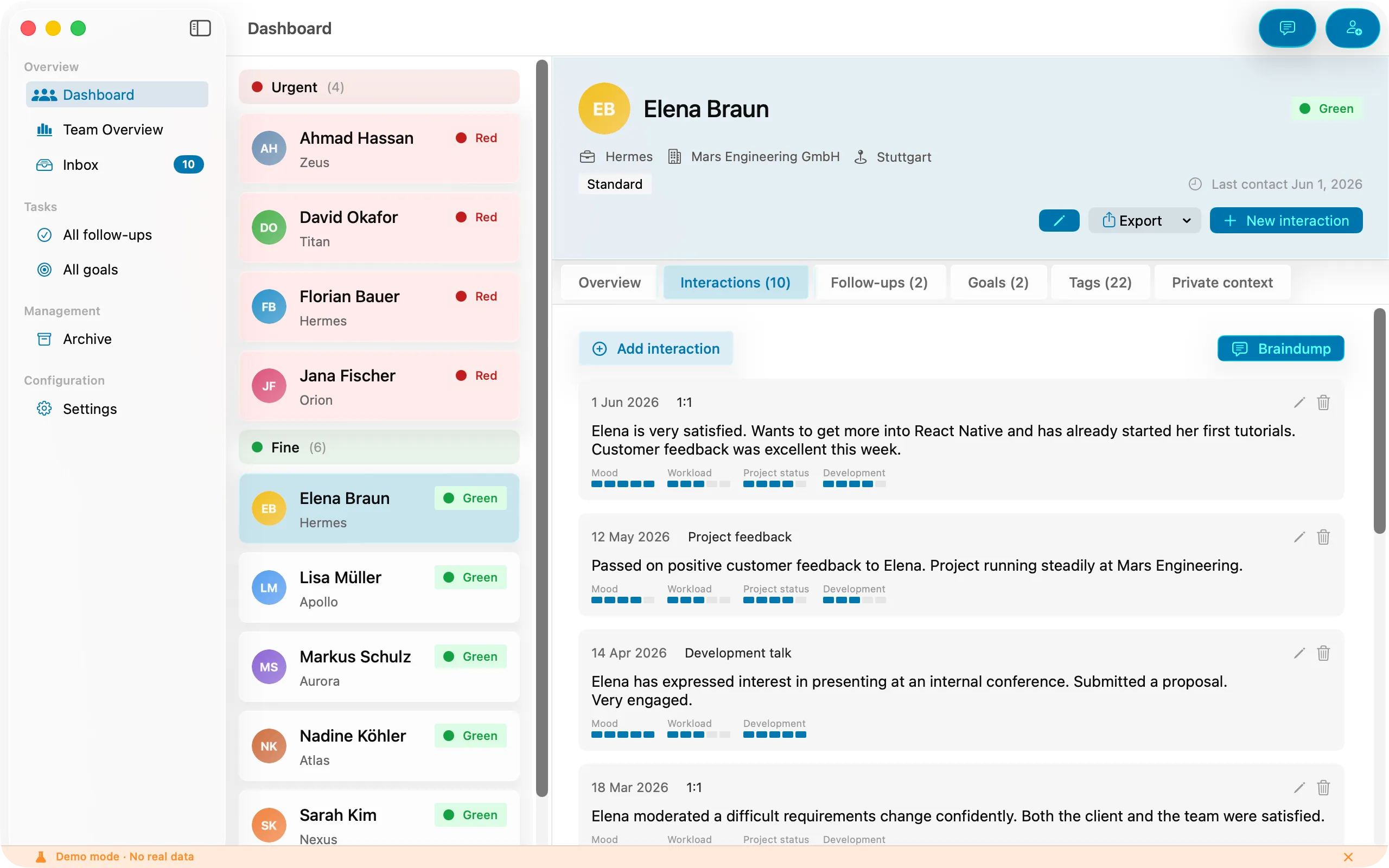 The interaction history for a person in Peoplelane