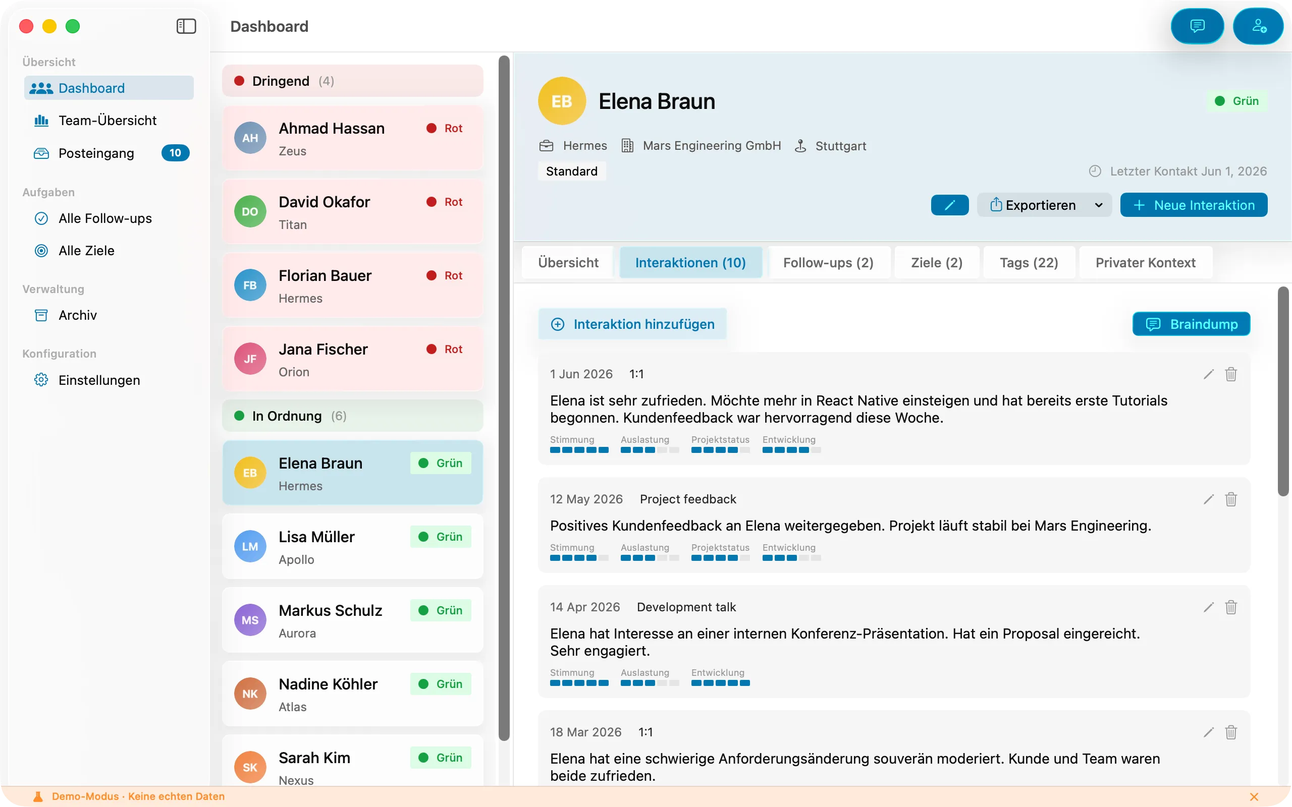 Der Interaktionsverlauf einer Person in Peoplelane